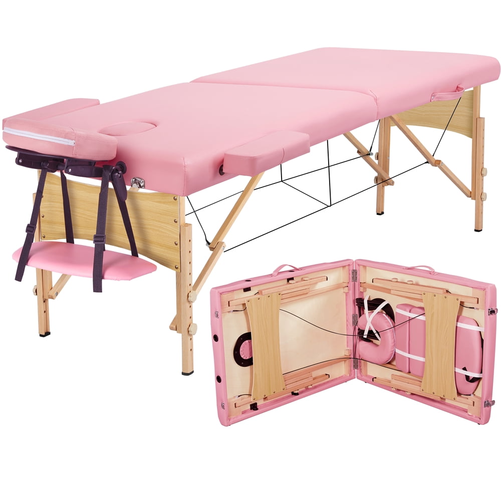 Renwick Portable Folding Massage Table with Face Cradle and Armrests, Pink