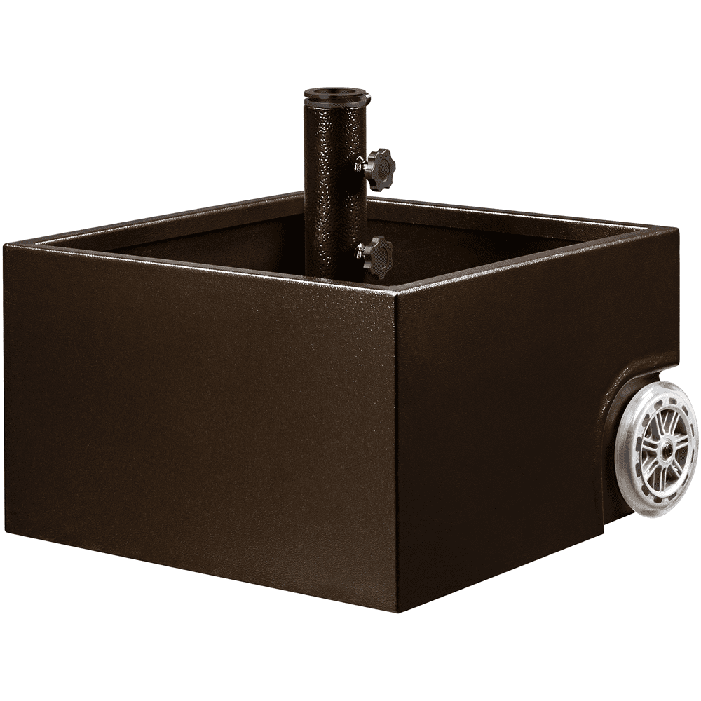 Renwick Portable Metal Umbrella Base with Fillable Planter and Wheels, Brown