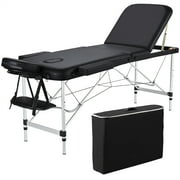 Renwick Professional 3 Fold Adjustable Aluminum Massage Table w/ Backrest/Headrest/Armrest, Black