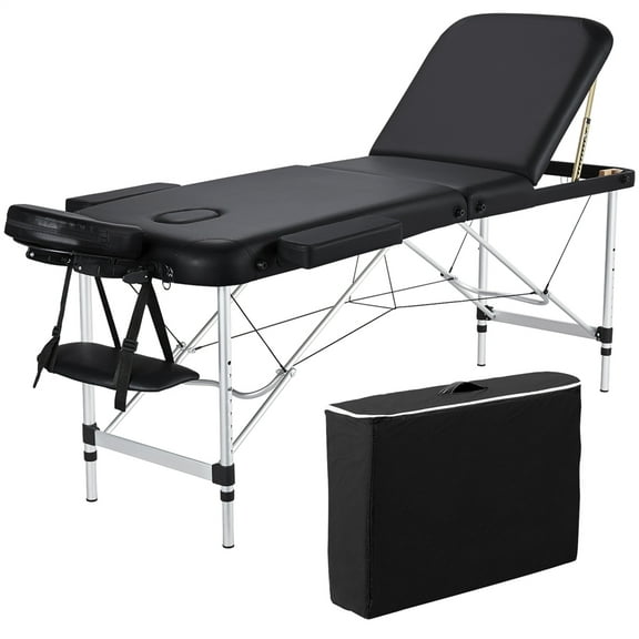 Renwick Professional 3 Fold Adjustable Aluminum Massage Table w/ Backrest/Headrest/Armrest, Black