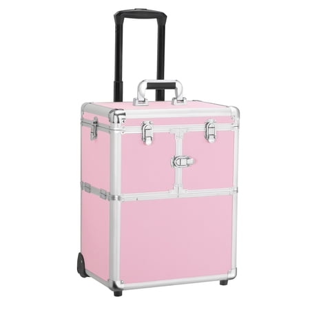 Easyfashion Professional Rolling Lockable Cosmetic Makeup Case, Pink
