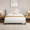 Yaheetech Upholstered Platform Bed Frame with Channel Tufted Headboard ...