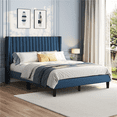 thumbnail image 1 of Renwick Queen Upholstered Platform Bed Frame with Channel Tufted Headboard, Navy Blue, 1 of 10