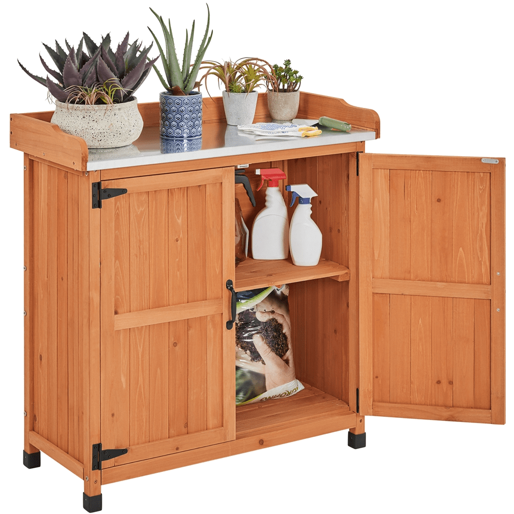 Renwick Rolling Garden Potting Bench Table with Locking Casters, Brown