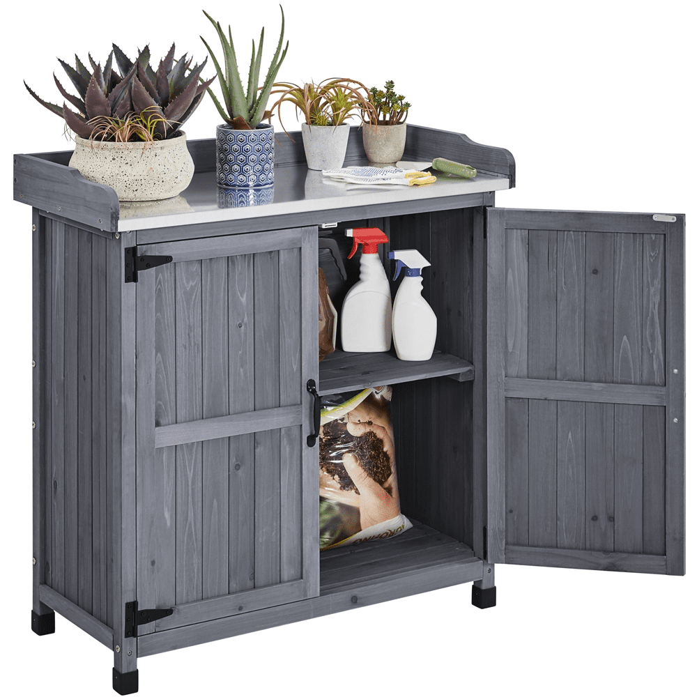 Renwick Rolling Garden Potting Bench Table with Locking Casters, Gray