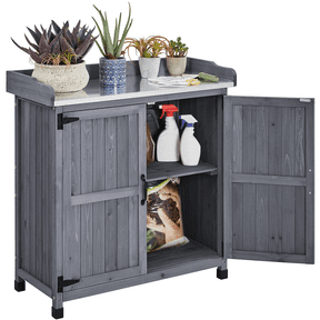 Renwick Rolling Garden Potting Bench Table with Locking Casters, Gray