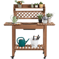 thumbnail image 1 of Renwick Rolling Garden Potting Bench with Sliding Tabletop & Open Storage Shelf, Brown, 1 of 9