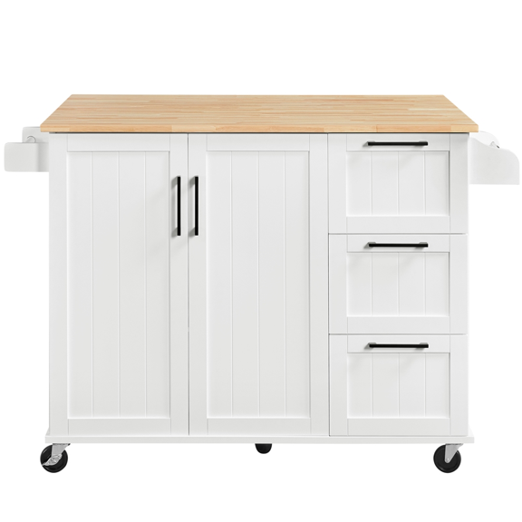 Renwick Rolling Kitchen Cart with Cabinets and Drawers, White