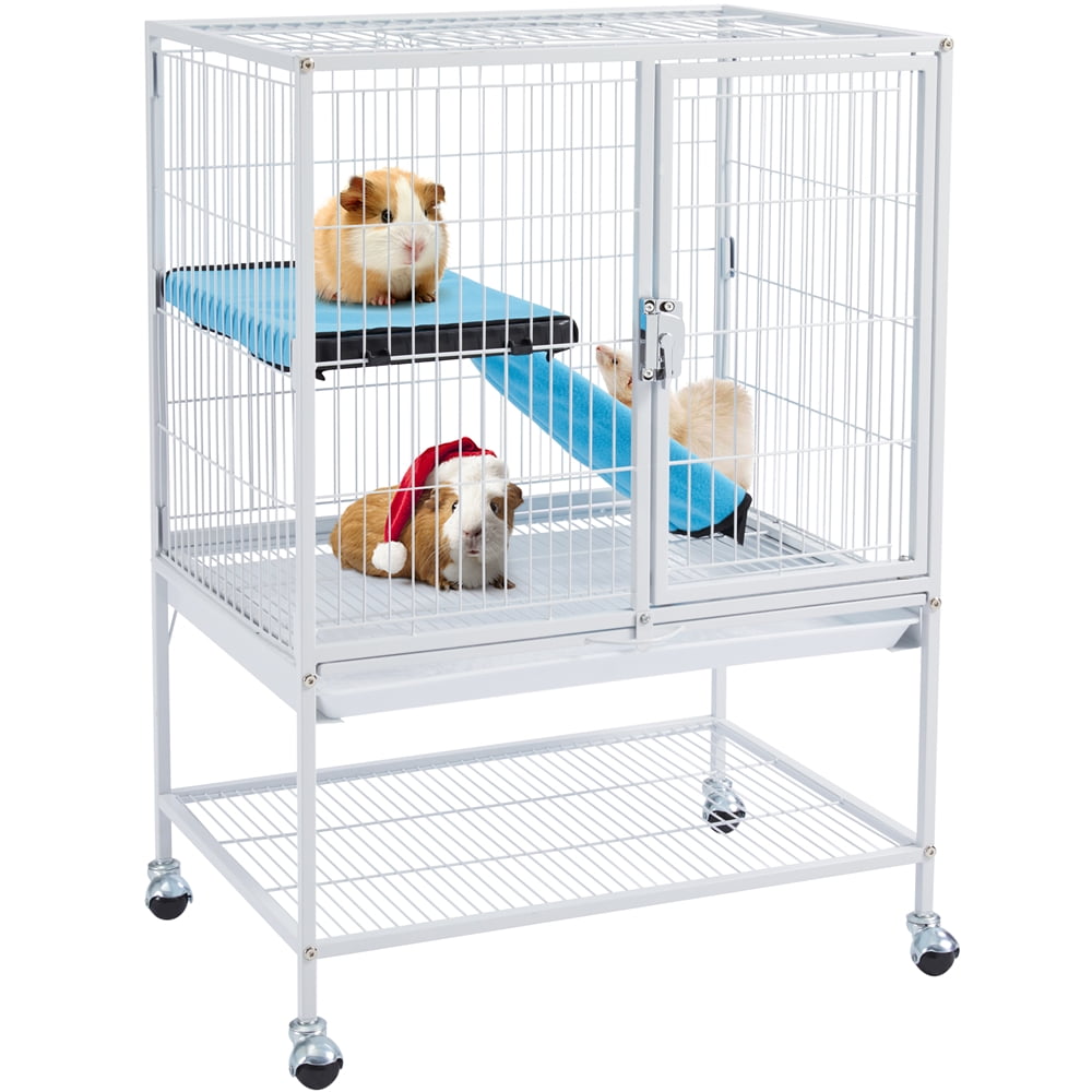 Renwick Rolling Metal Small Animal Cage with Removable Ramp Hammered White