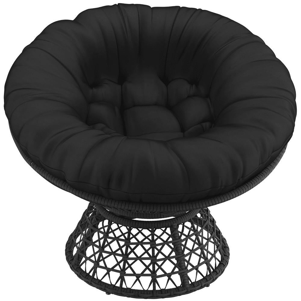 Renwick Black Rotatable Papasan Chair with Thick Tufted Cushions