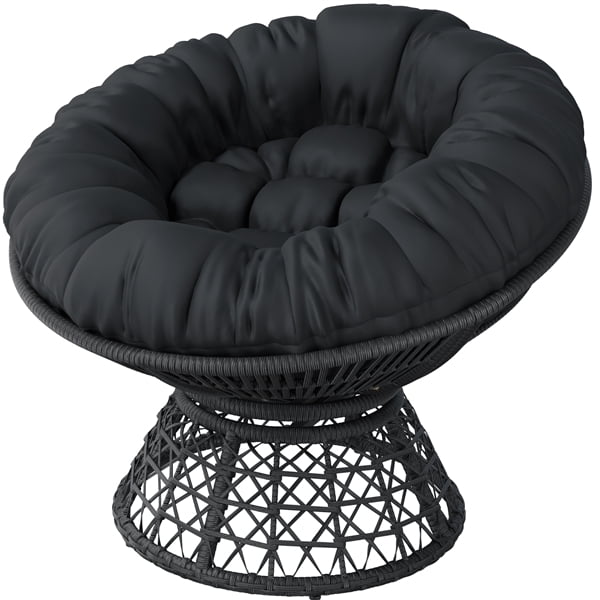 Renwick Black Rotatable Papasan Chair with Thick Tufted Cushions