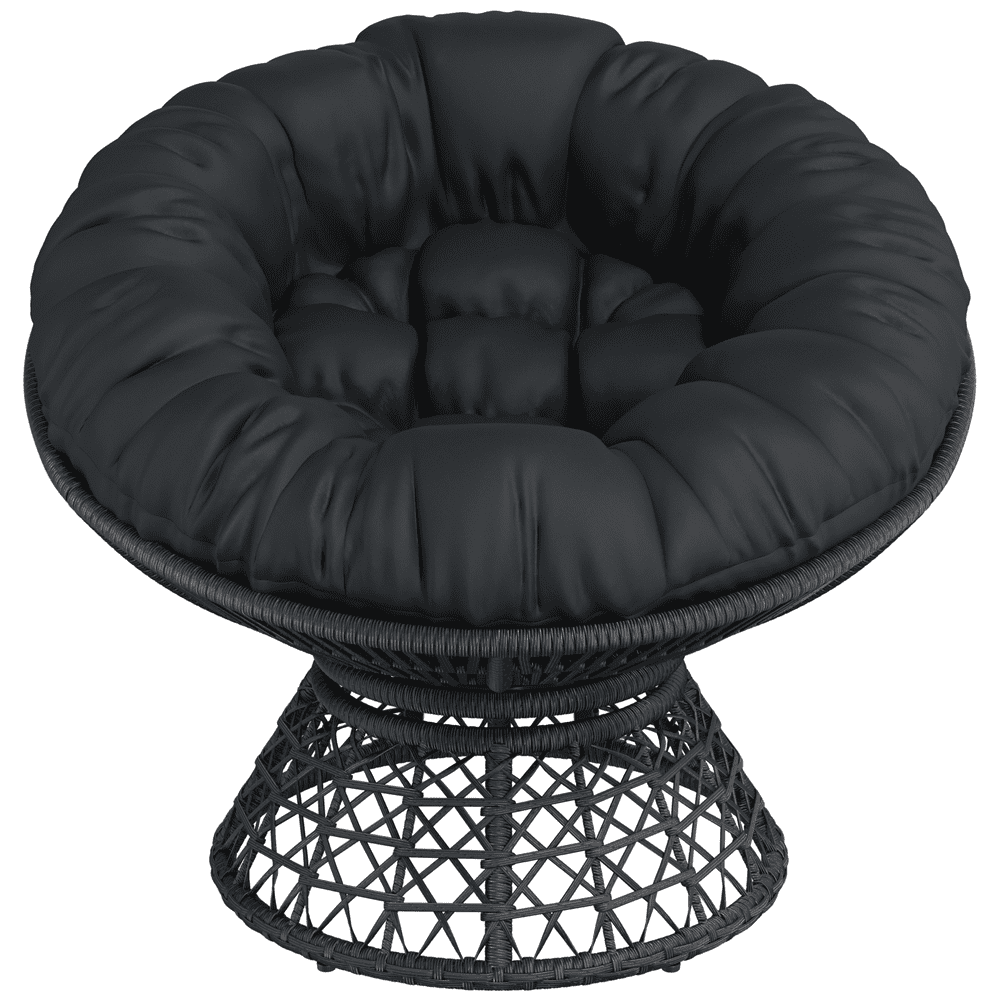 Renwick Black Rotatable Papasan Chair with Thick Tufted Cushions