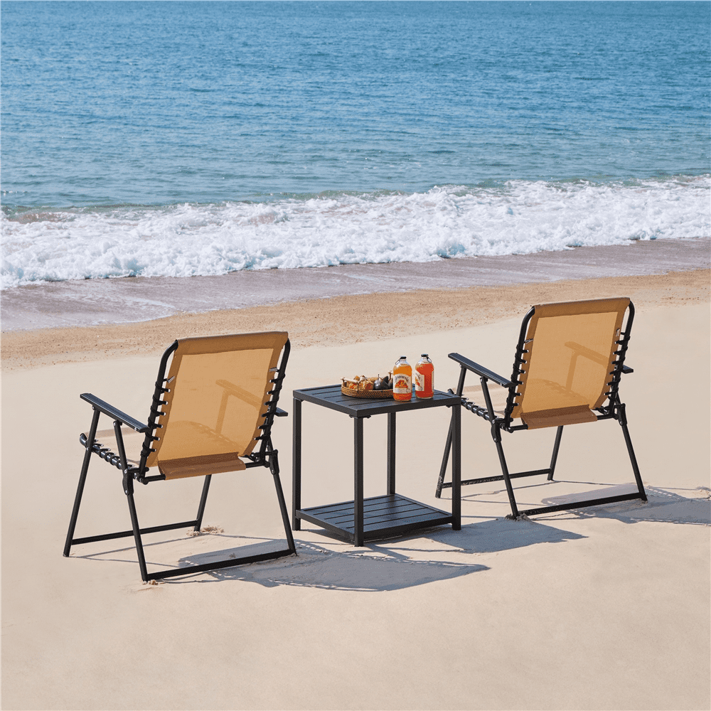 Renwick Set of 2 Outdoor Folding Dining Chairs with Armrests, Beige