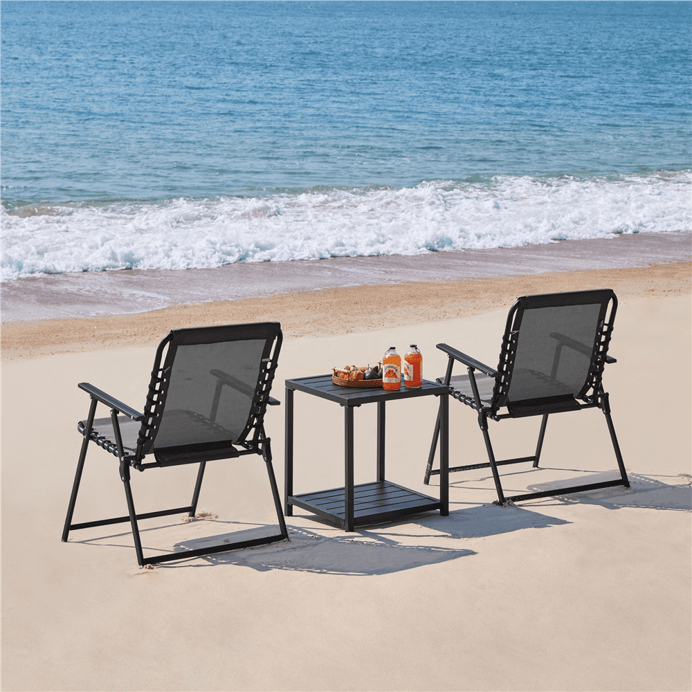 Renwick Set of 2 Outdoor Folding Dining Chairs with Armrests, Dark Gray
