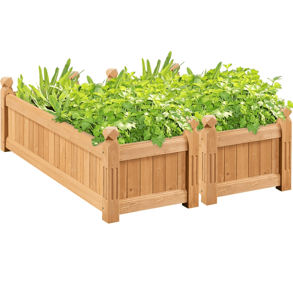 Renwick Set of 2 Wooden Raised Garden Bed for Yard Patio Greenhouse Light Brown