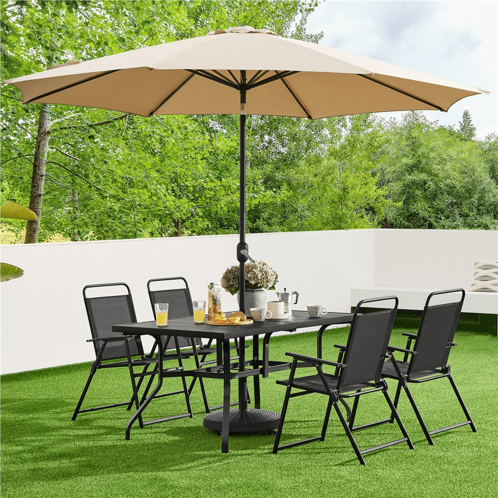 Renwick Set of 4 Outdoor Dining Chairs with Armrests and Backrest, Black