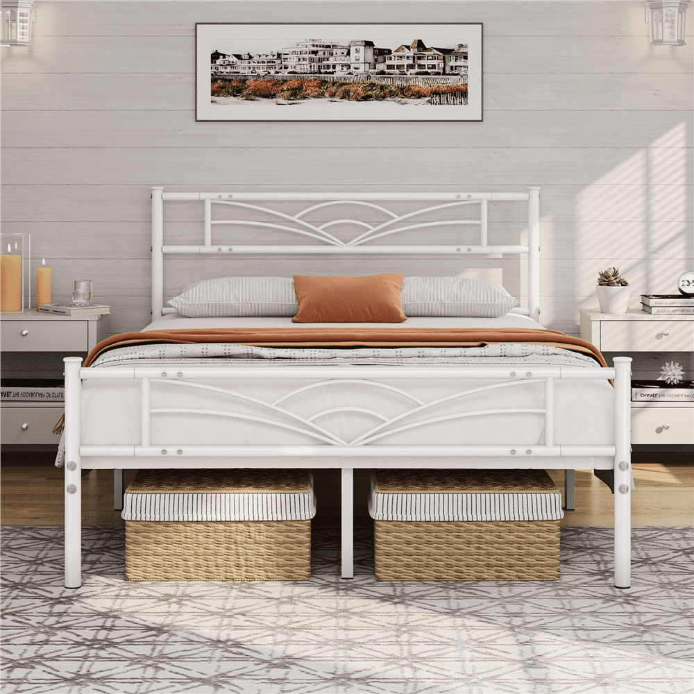 Renwick Skylar Full Size Metal Platform Bed - White - Walmart.com