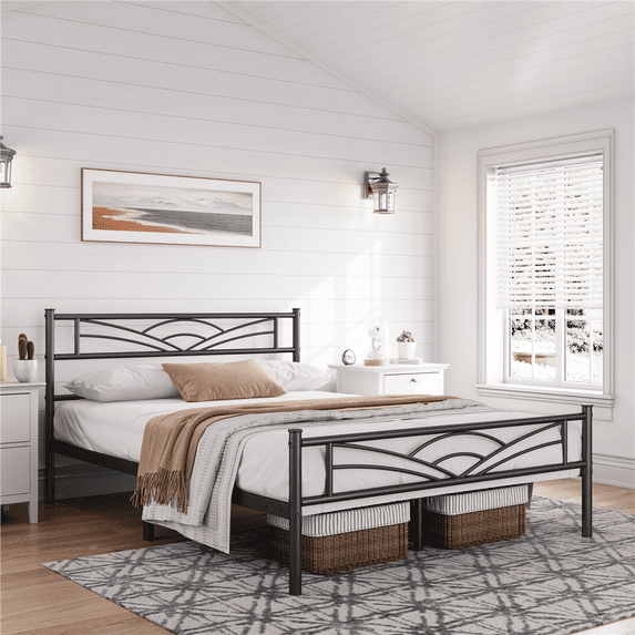 Renwick Skylar Cloud-Inspired Design Metal Platform Bed, Full, Black, Adult