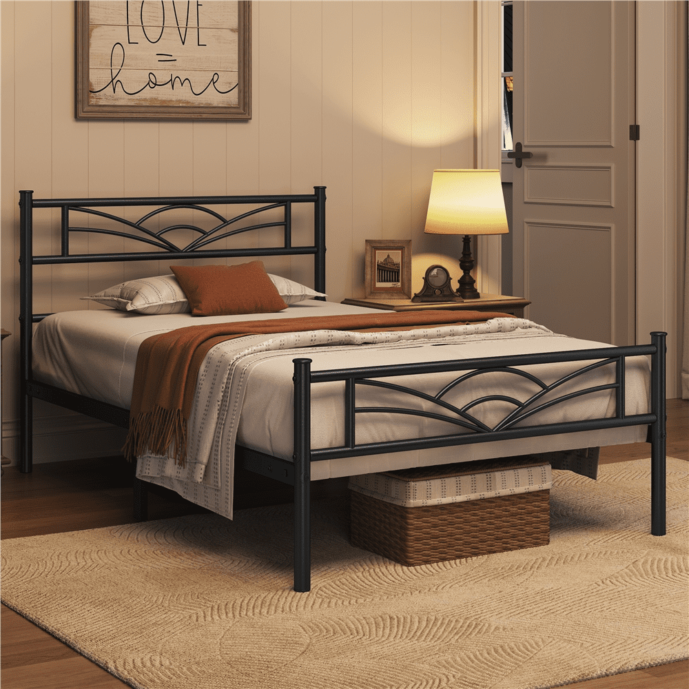 Renwick Skylar Cloud-Inspired Design Metal Bed, Twin, Adult, Black