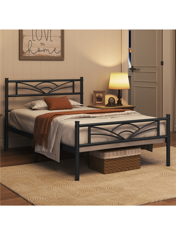 Skylar Cloud-Inspired Design Metal Bed, Twin, Adult, Black