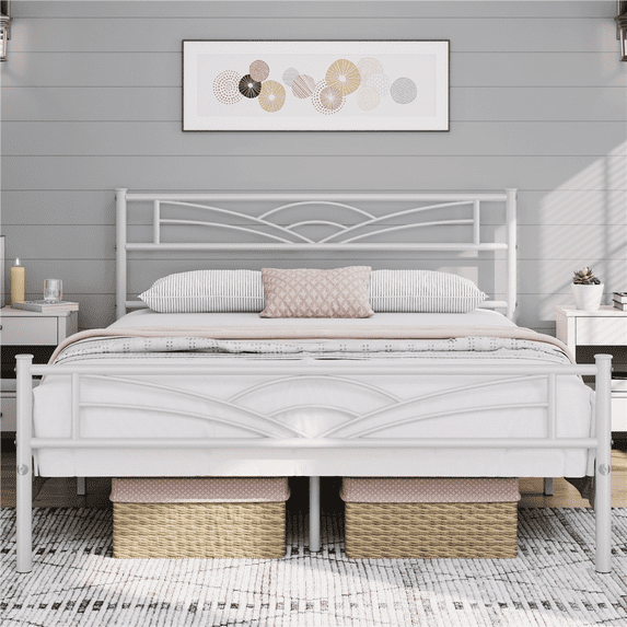 Renwick Skylar Cloud-Inspired Design Metal Bed, Queen, White