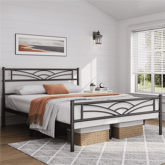 Renwick Skylar Cloud-Inspired Design Metal Platform Bed, Queen, Black, Adult