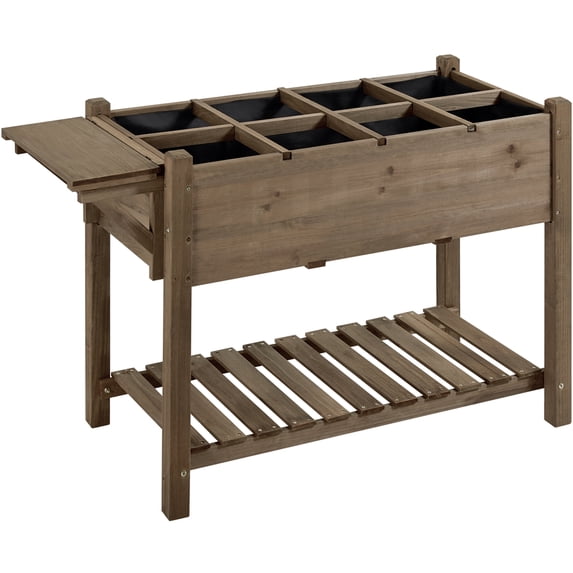 Renwick Solid Wood Elevated Planter Box with Removable Grow Grids, Dark Brown