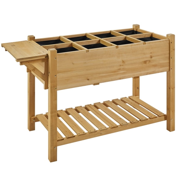 Renwick Solid Wood Elevated Planter Box with Removable Grow Grids, Light Brown