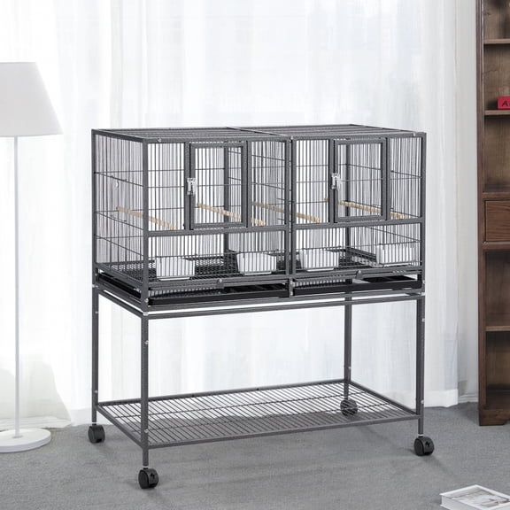 Renwick Stackable Metal Bird Cage with Rolling Stand for Small Birdss Black