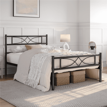 Renwick Metal Platform Twin Bed with Curved Design, Black, Adult