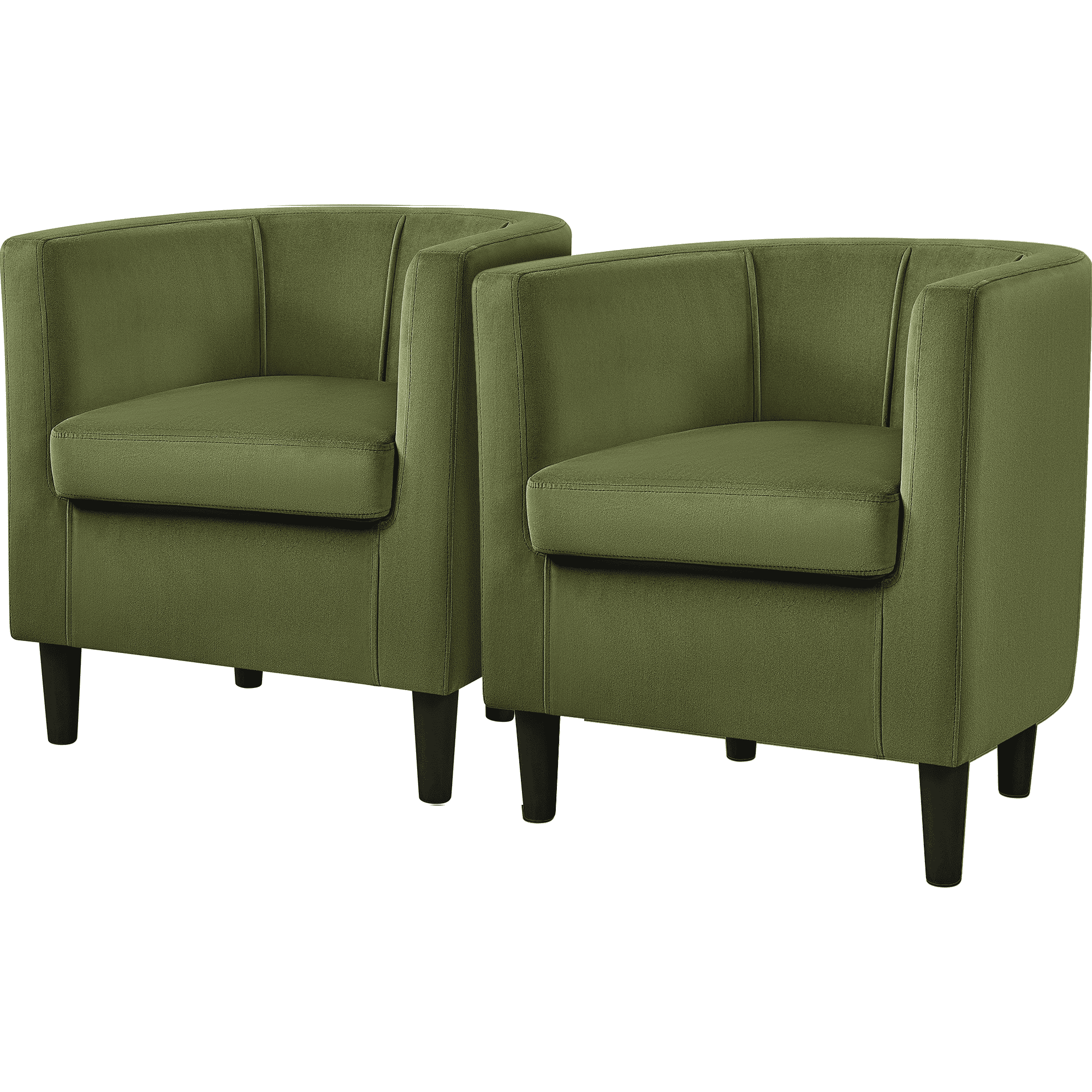 Renwick Upholstered Barrel Shaped Accent Chair with Curved Backrest for Livingroom, Olive Green Velvet, Set of 2