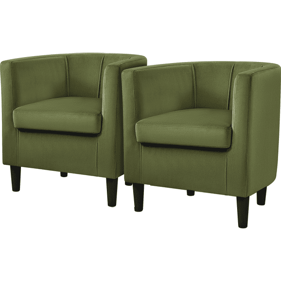 Renwick Upholstered Barrel Shaped Accent Chair with Curved Backrest for Livingroom, Olive Green Velvet, Set of 2