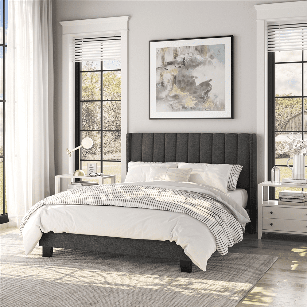 Free Shipping! Renwick Upholstered Bed Frame with Wing Side