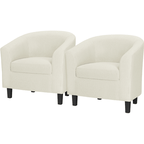 Renwick Upholstered Corduroy Fabric Accent Arm Chair for Living Room, Set of 2, Beige