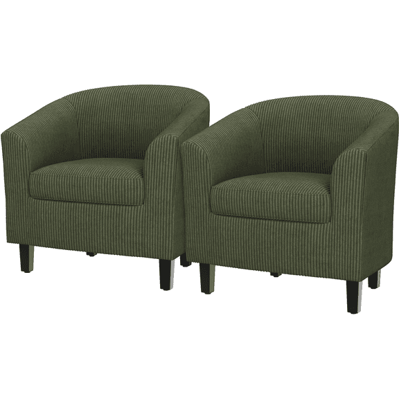 Renwick Upholstered Corduroy Fabric Accent Arm Chair for Living Room, Set of 2, Dark Green
