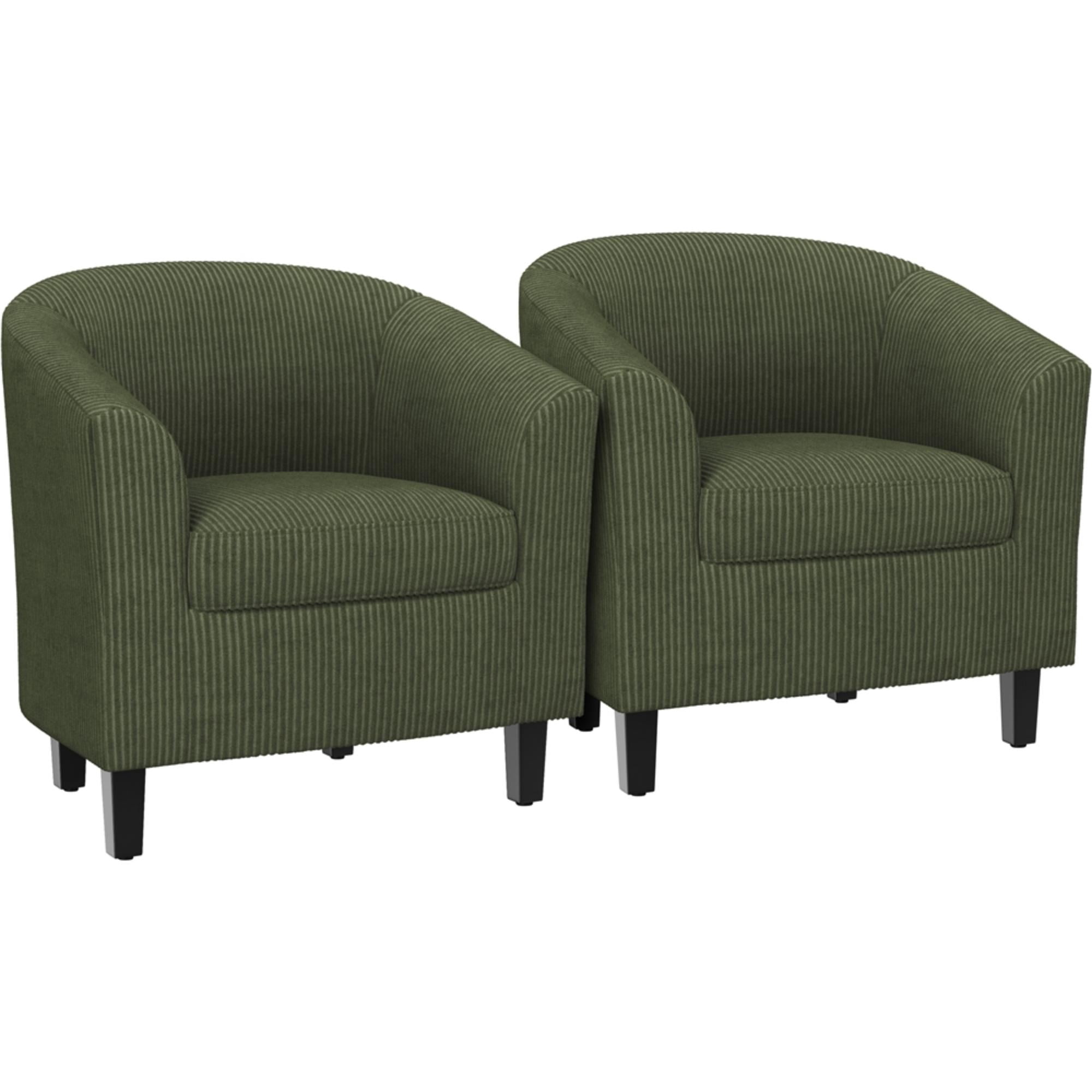 Renwick Upholstered Corduroy Fabric Accent Arm Chair for Living Room, Set of 2, Dark Green