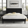 thumbnail image 1 of Renwick Upholstered Platform Bed Frame with Wing Side and Channel Tufted Headboard, Queen, Black, 1 of 12