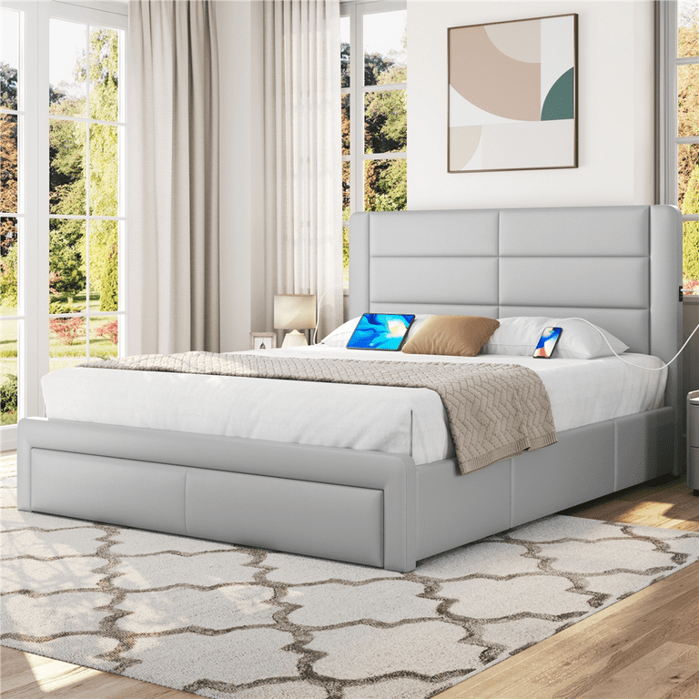 Light gray platform bed discount