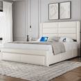 thumbnail image 1 of Renwick Upholstered Platform Full Bed with 3 Storage Drawers and Built-in USB Ports, Beige, 1 of 8