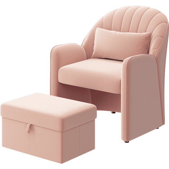 Renwick Upholstered Velvet Barrel Accent Chair with Footrest, Pink