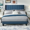 thumbnail image 1 of Renwick Upholstered Platform Queen Bed Frame with Wing Side, All Ages, Navy Blue, 1 of 13