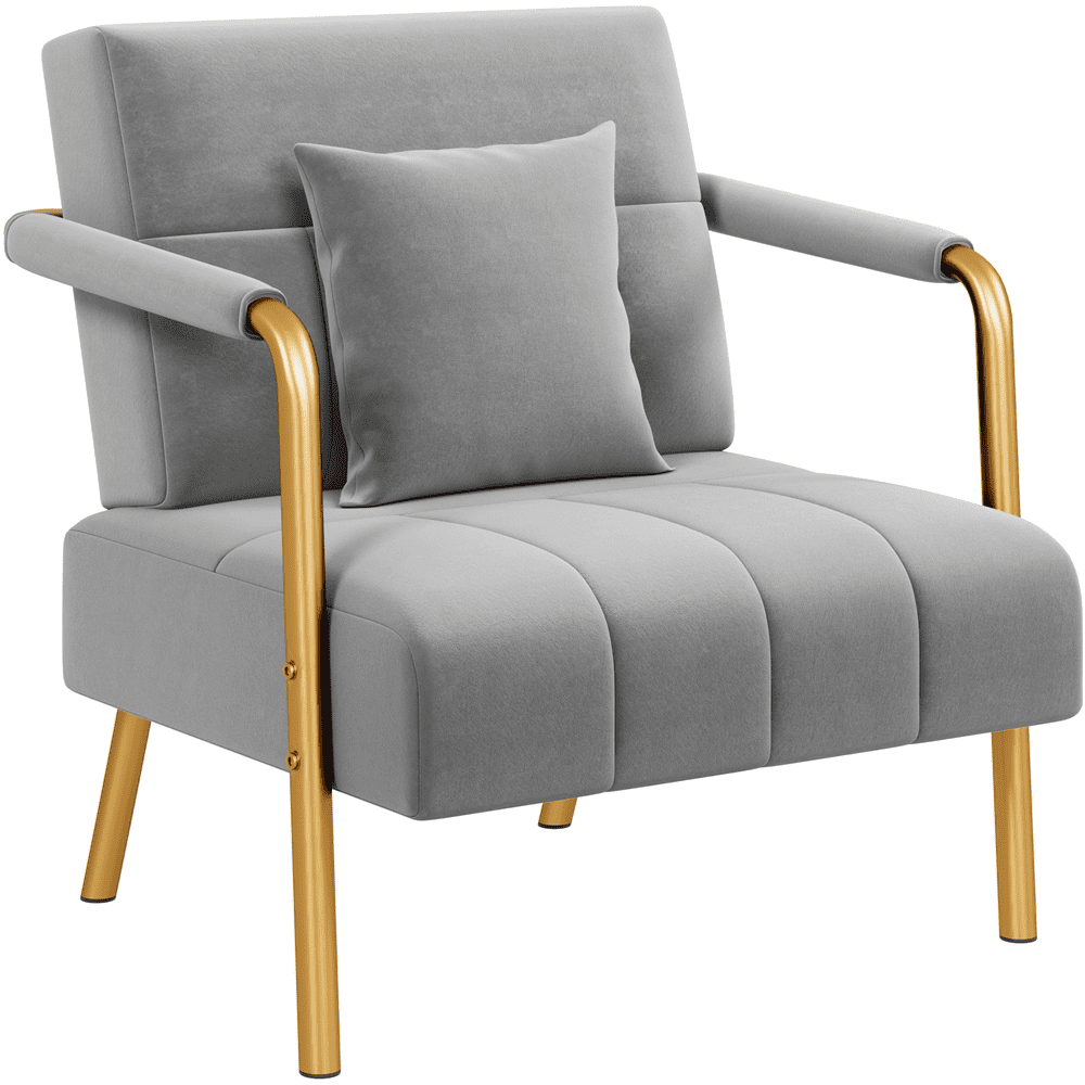 Renwick Velvet Accent Armchair with Cozy Pillow, Light Gray