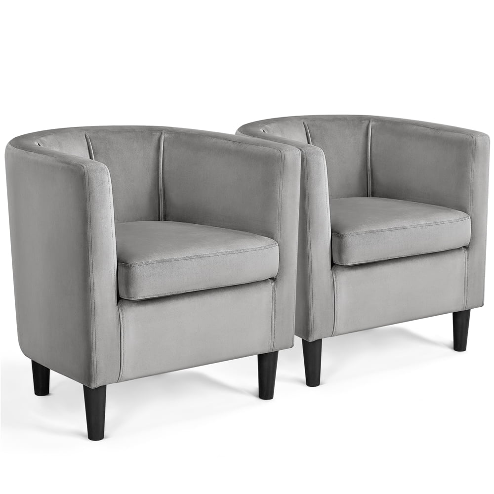 Easyfashion Velvet Barrel Accnet Chair, Set of 2, Gray