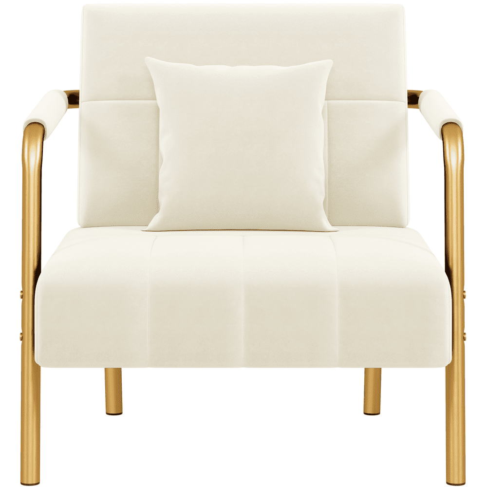 Renwick Velvet Upholstered Accent Armchair with Gold Metal Frame, Beige