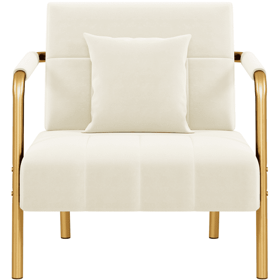 Renwick Velvet Upholstered Accent Armchair with Gold Metal Frame, Beige