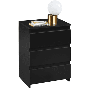 Renwick Vertical Nightstand with 3 Drawers for Bedroom, Adults, Black