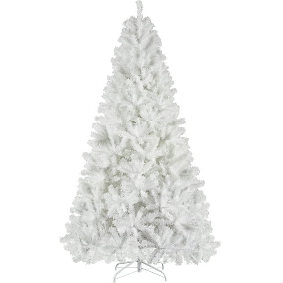 Easyfashion White Hinged Spruce Artificial Holiday Decorative Christmas Tree, 7.5'