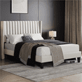 thumbnail image 1 of Renwick Upholstered Platform Full Bed Frame with Channel Headboard for Adult, Ivory, 1 of 6