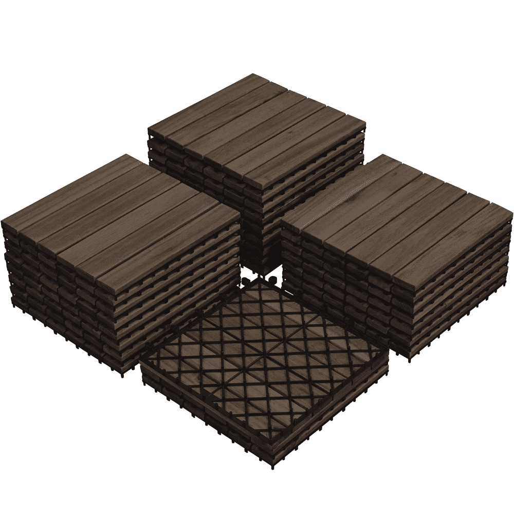 Renwick Wood Interlocking Flooring Tiles for Patio Garden Deck, Pack of 27, Black