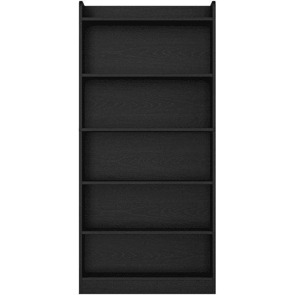 Renwick Wooden 6 Layer Modern Open Shelf Bookcase with Top Compartment, Black
